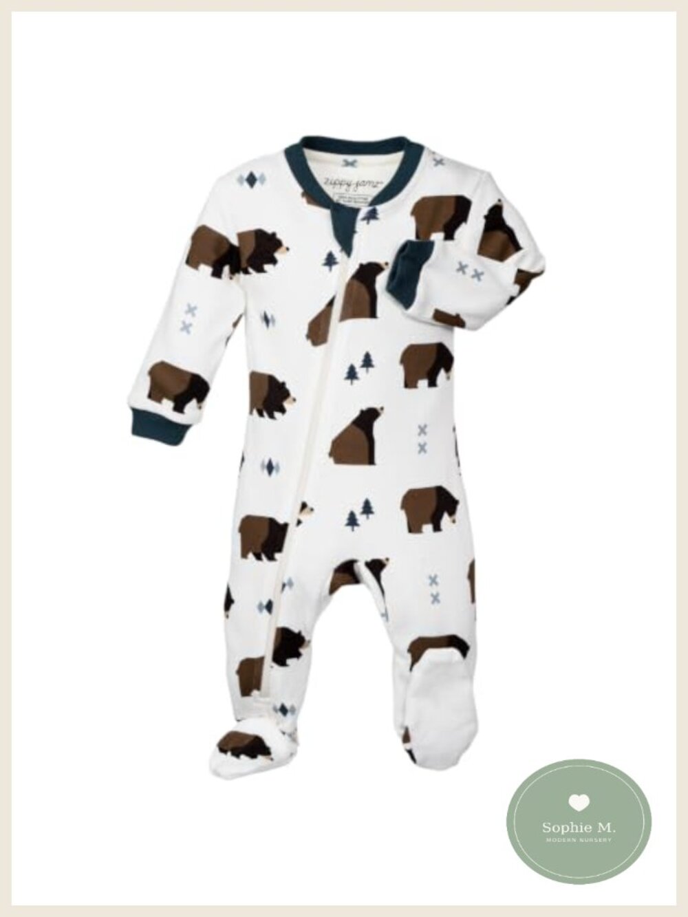 Organic Cotton Footed Onesie Zipper Sleeper Baby Pajamas with Inseam Zipper